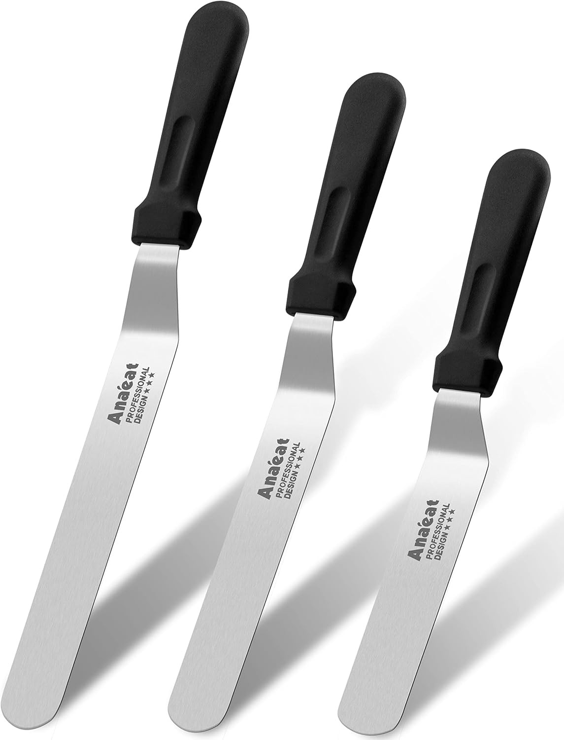 3Pcs Anaeat Offset Icing Spatulas, 6/8/10 Inch Stainless Steel