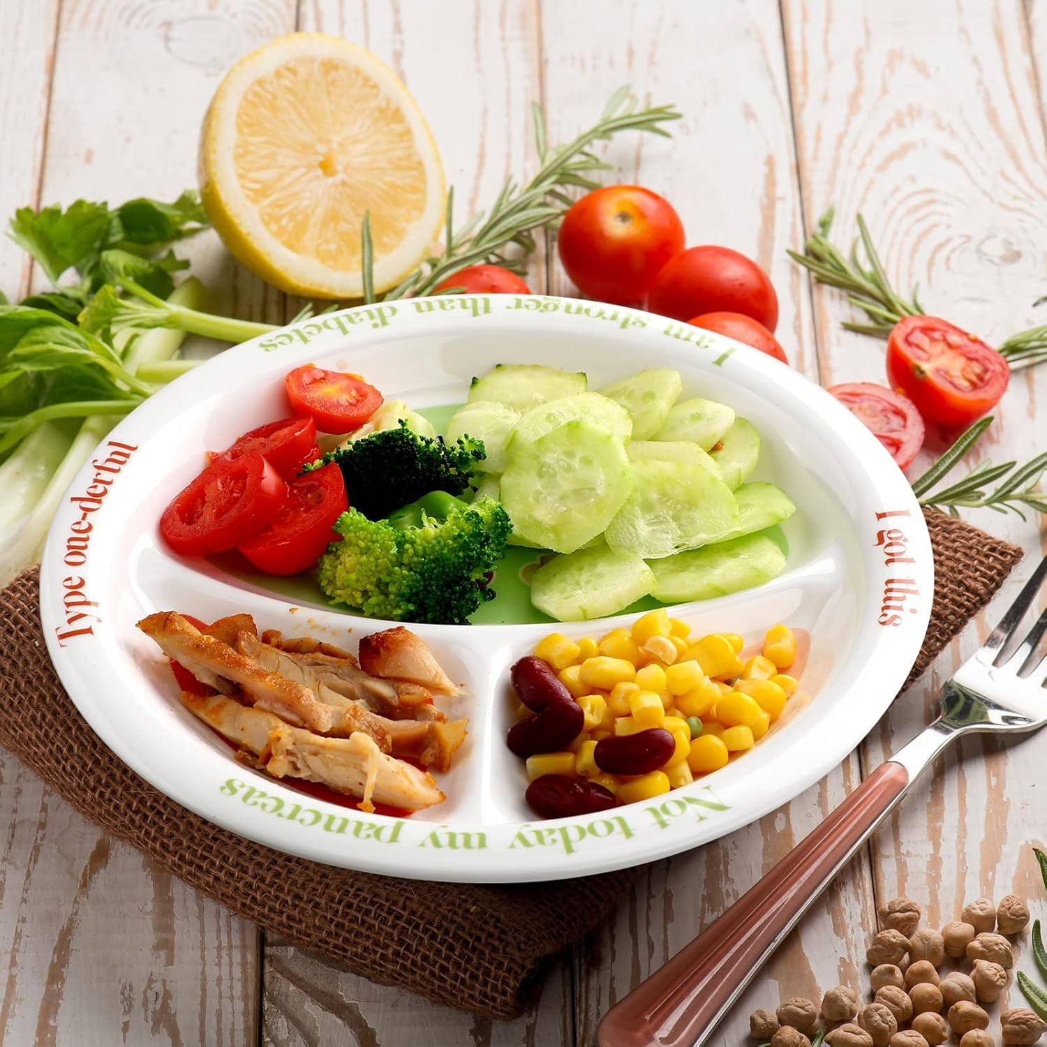 Diabetic Portion Control Plate Divided Plates for with Protein, Carbs and Veget