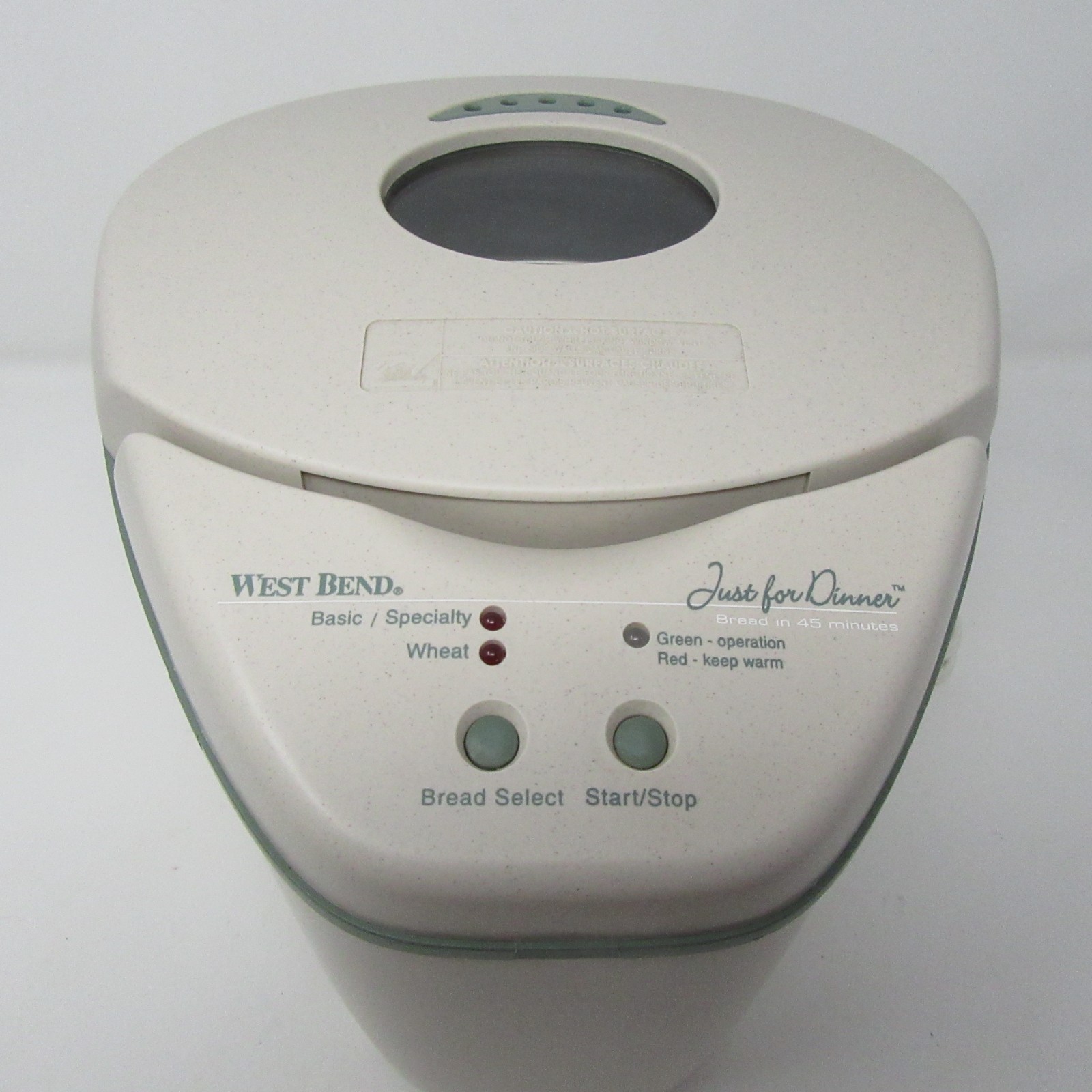 West Bend Just for Dinner Bread Maker Machine 45 Min 41077 3/4 pound loaf WORKS