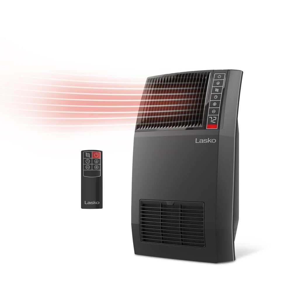 Lasko 1500-Watt 20 in. Black Electric Heater with Adjus Louvers, Timer, Remote
