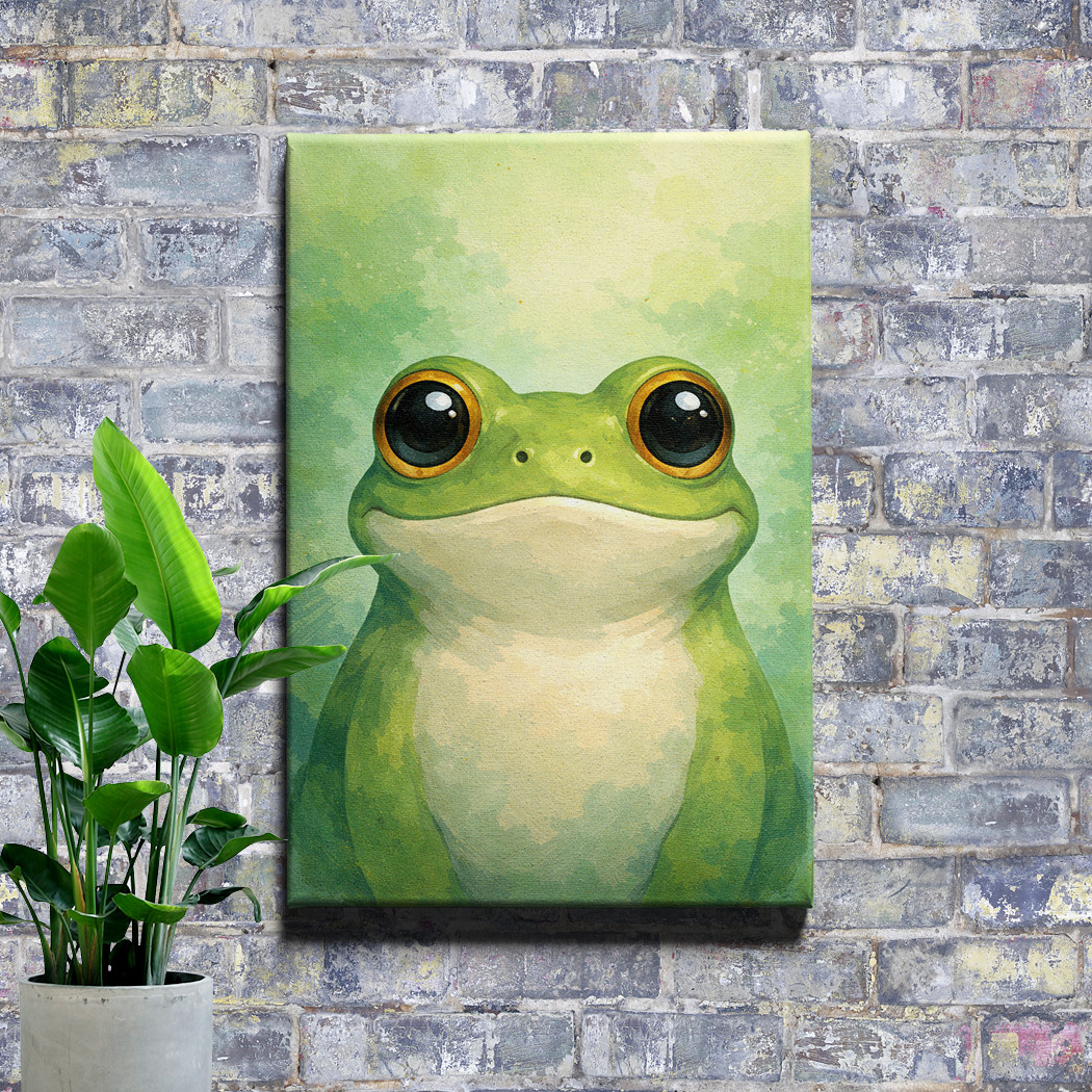 Green frog art deco style mint and olive canvas wall art print, unframed