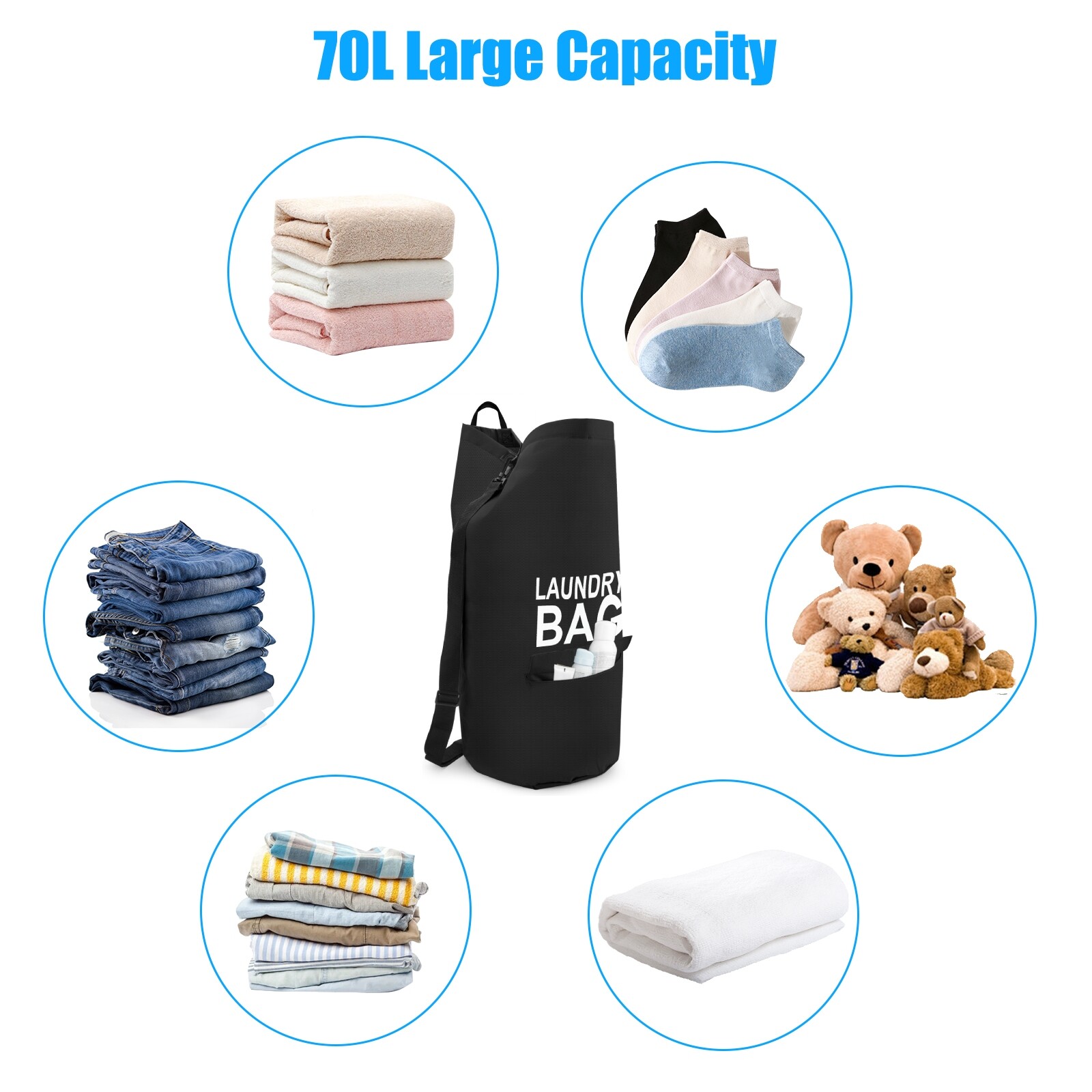 Large Laundry Backpack 70L Washing Clothes Storage Bag Heavy Duty Shoulder Strap