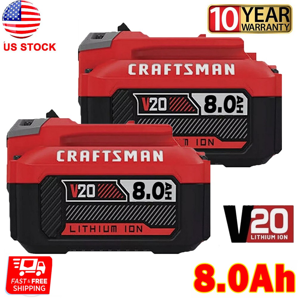 2PACK 20Volt For Craftsman V20 8.0Ah Li-ion Battery CMCB204 CMCB202 CMCB205 20V