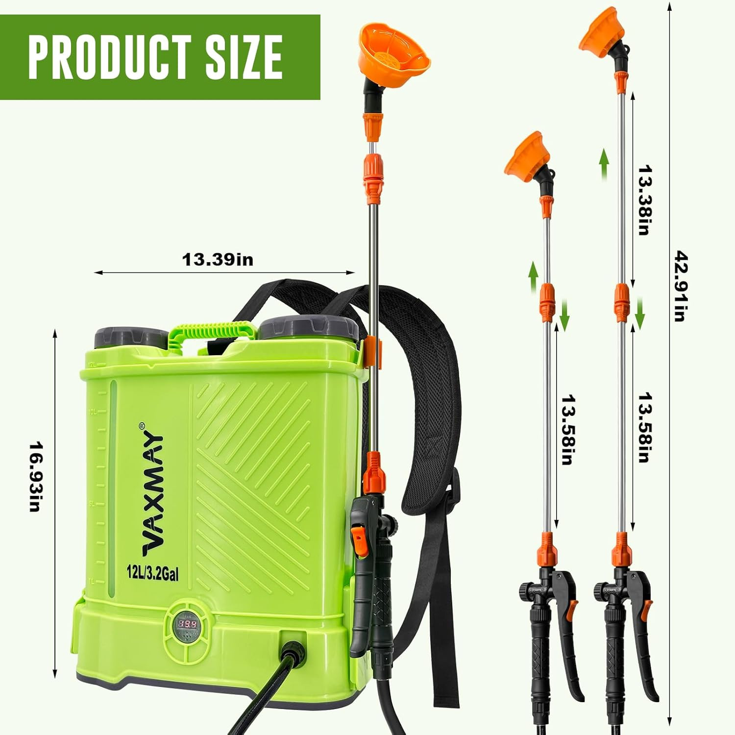 Battery Powered Backpack Sprayer 3.2 Gallon with Battery Charger and 5 Nozzles