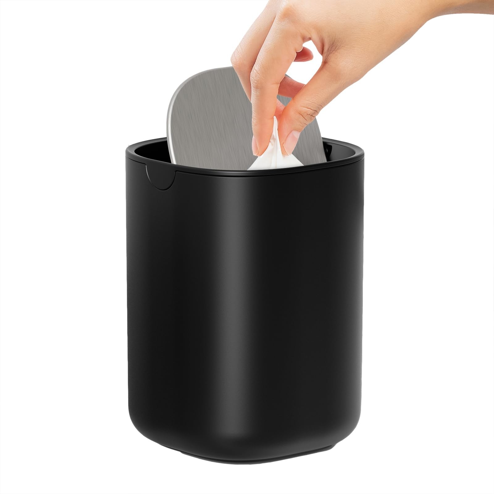 Mini Desktop Trash Can SwingTop Lid 0.4 Gal 1.5L Small Wastebasket Black