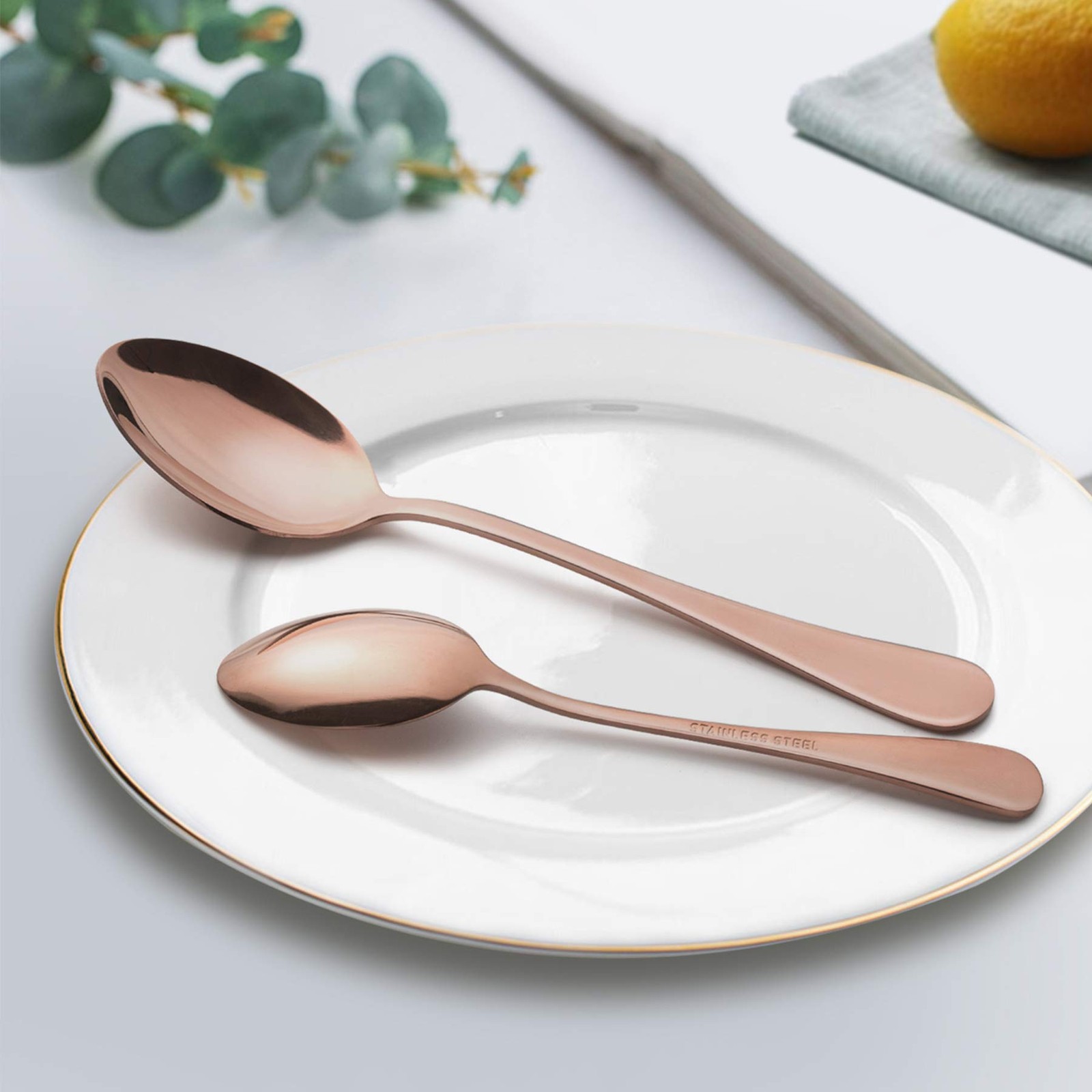 10-Piece Copper Silverware Flatware Set for 2, Stainless Steel Cutlery Set