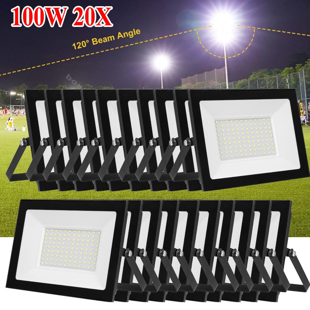 20X 100W LED Flood Light Outdoor Super Bright Waterproof 6500K Daylight White
