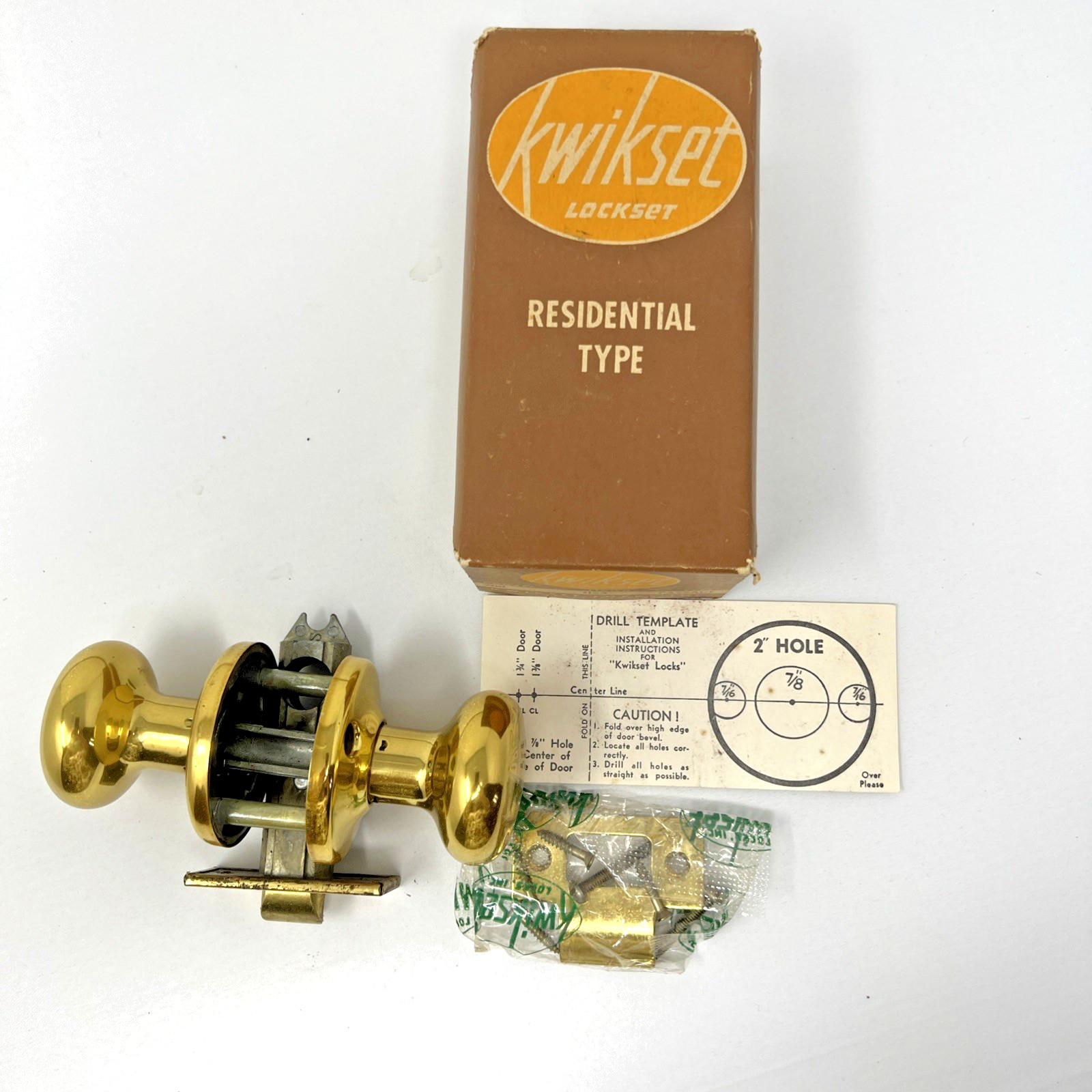 Vintage Kwikset Door Knob Art Deco Sparkle Bedroom Bath Antique Brass Doorknob