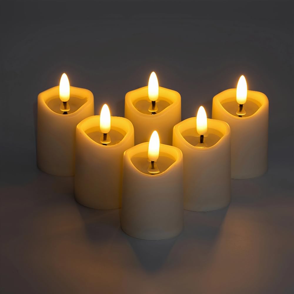 6 PCS 1.8×3.1 Inch Ivory Flameless Votive Candles Black Wick Timer Battery
