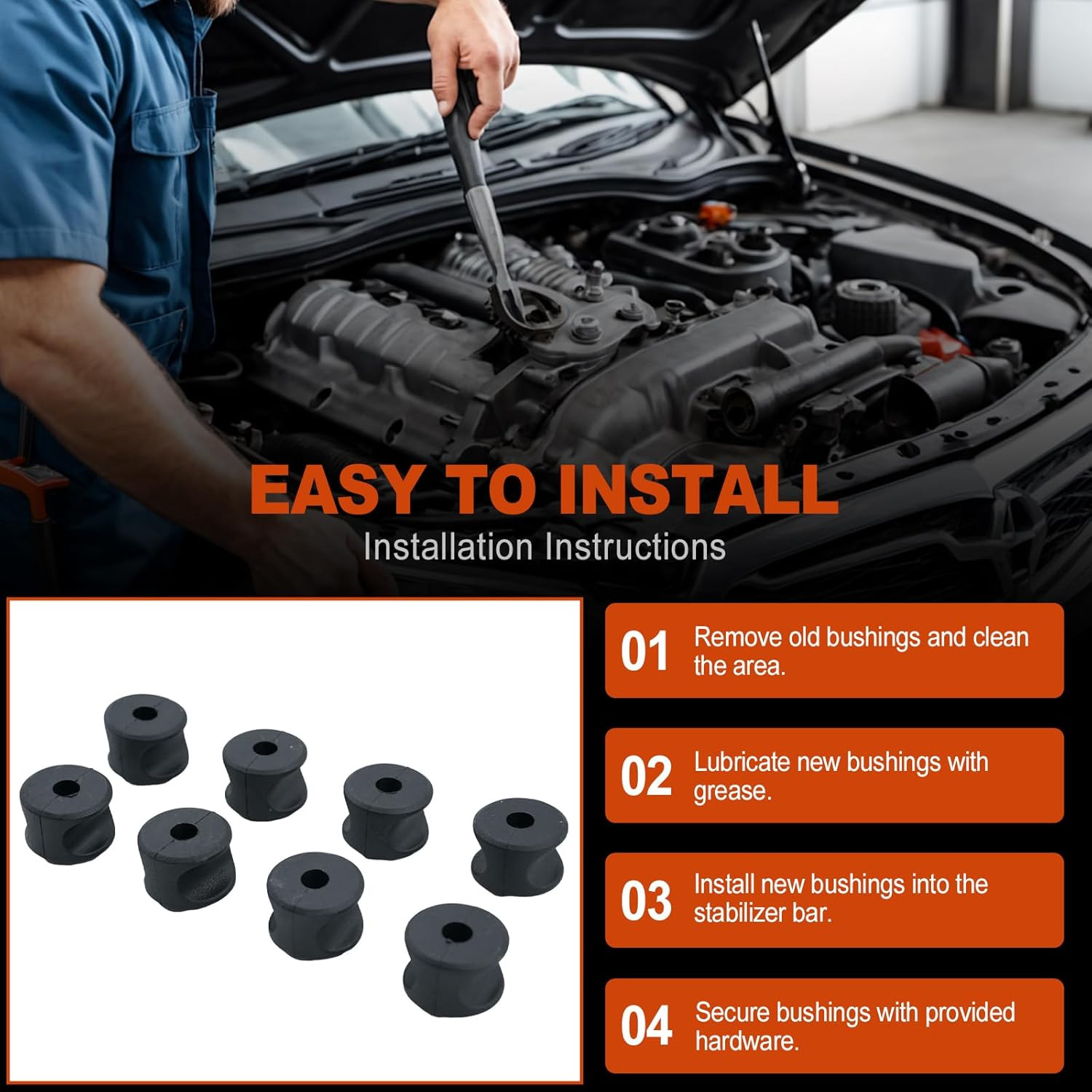 Rear Stabilizer Support Bushing Kit 8 Pack Compatible with Polaris Sportsman