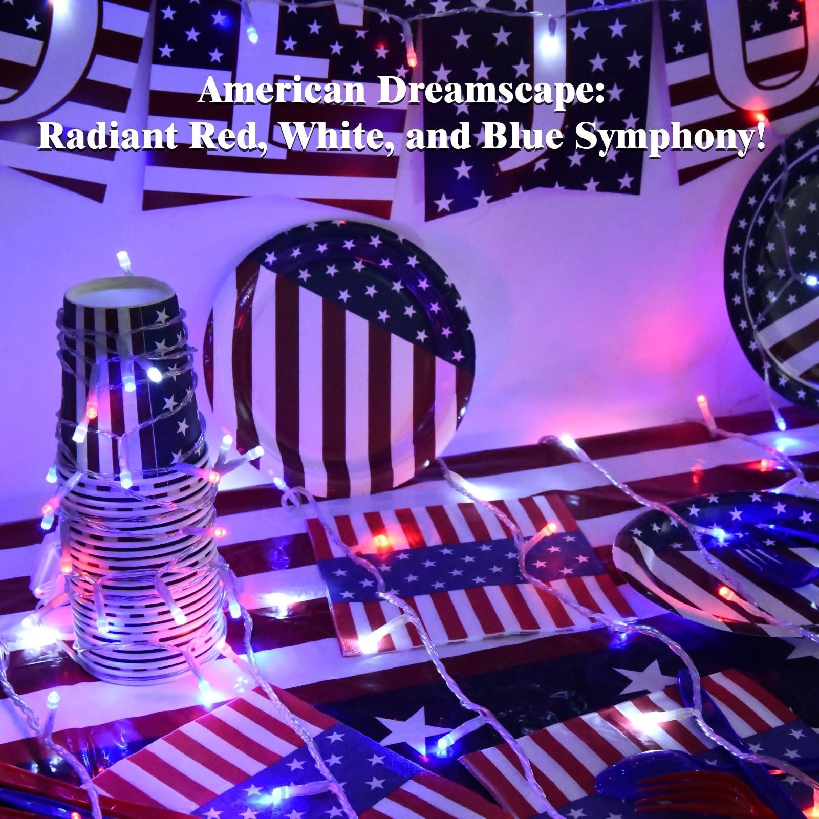 cshare Red White and Blue String Lights for Independence Day Decorations