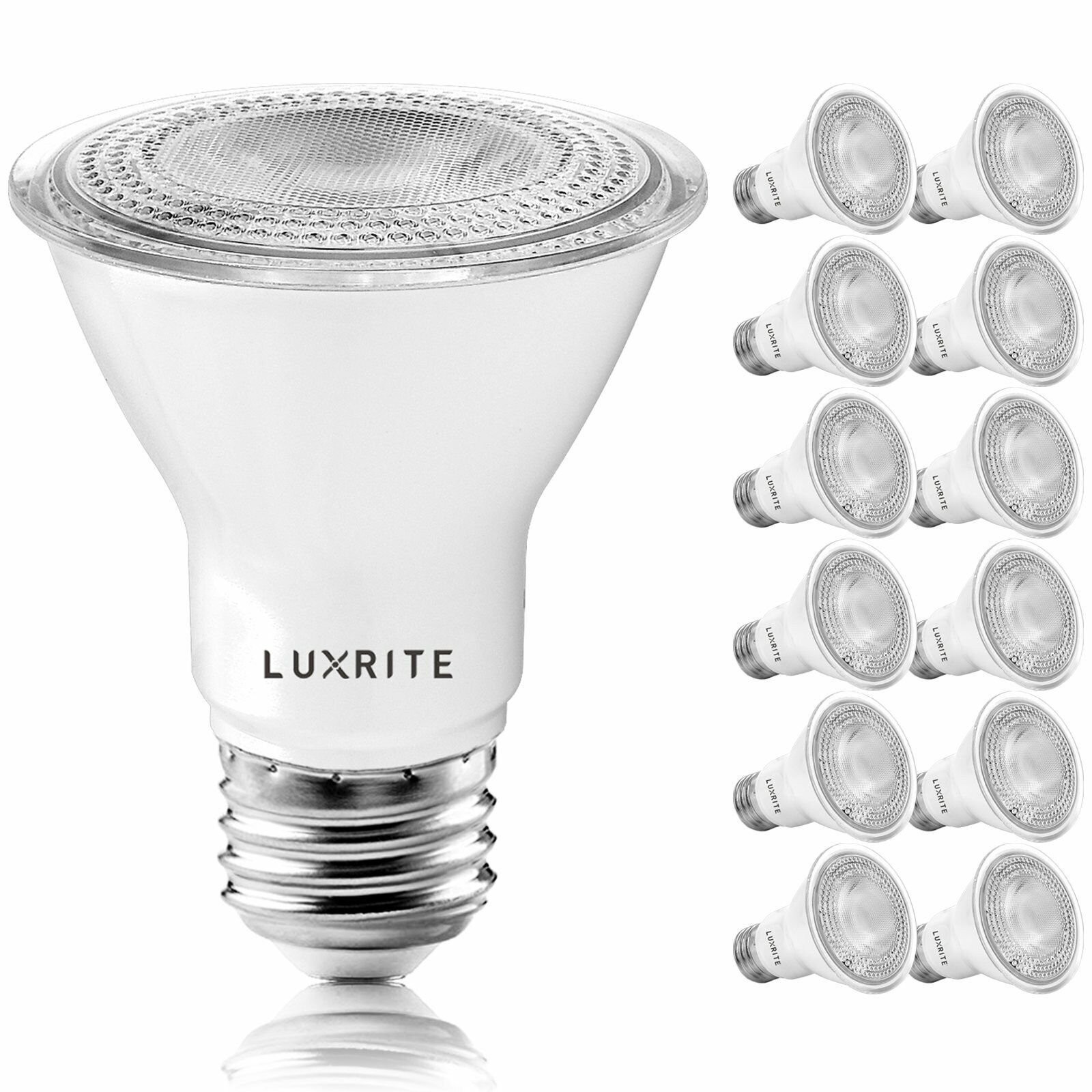Luxrite 12-Pack PAR20 LED Bulb 7W Bright White Dimmable Wet Rated UL Listed