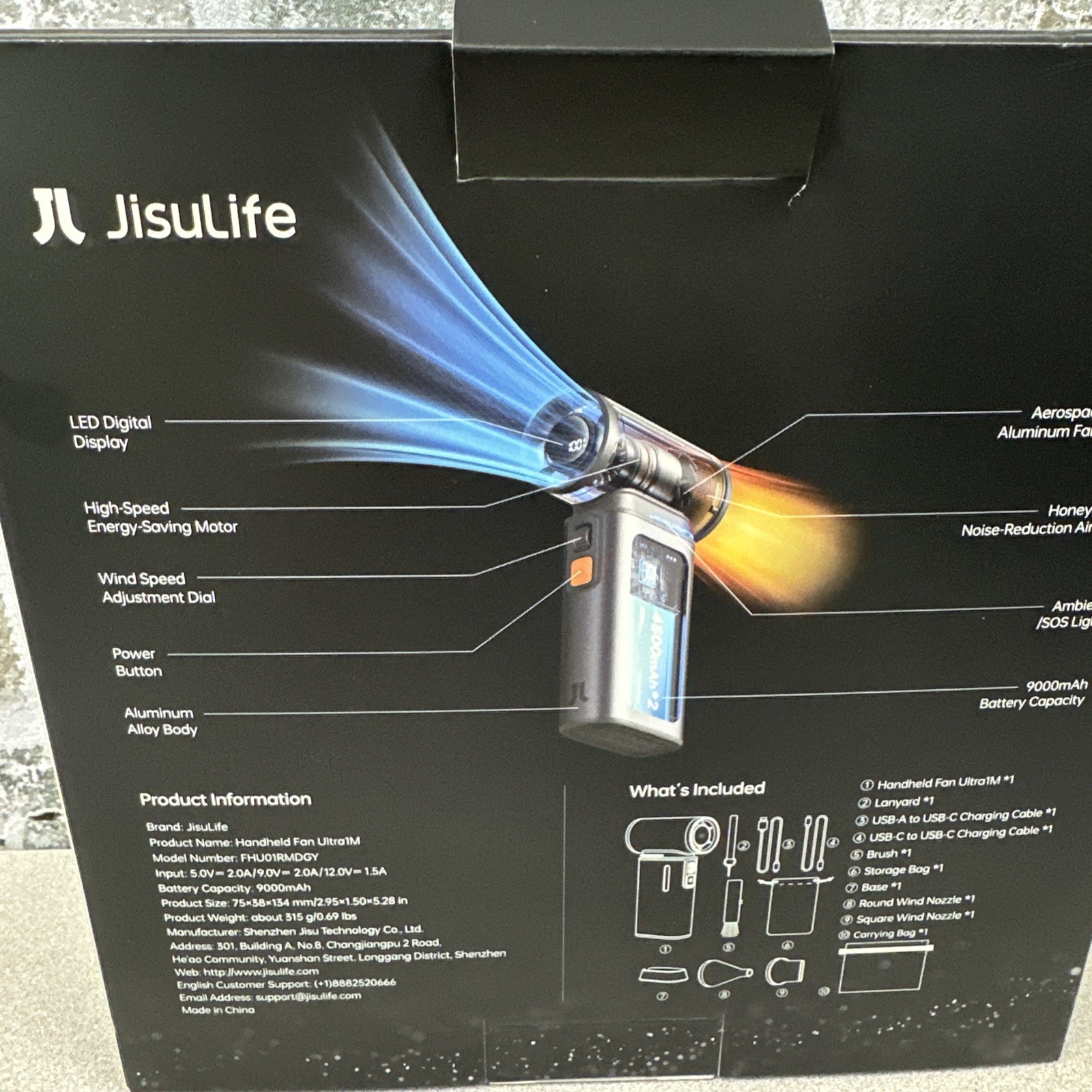 JisuLife Handheld Fan Ultra1M 9000mAh Rechargeable Battery