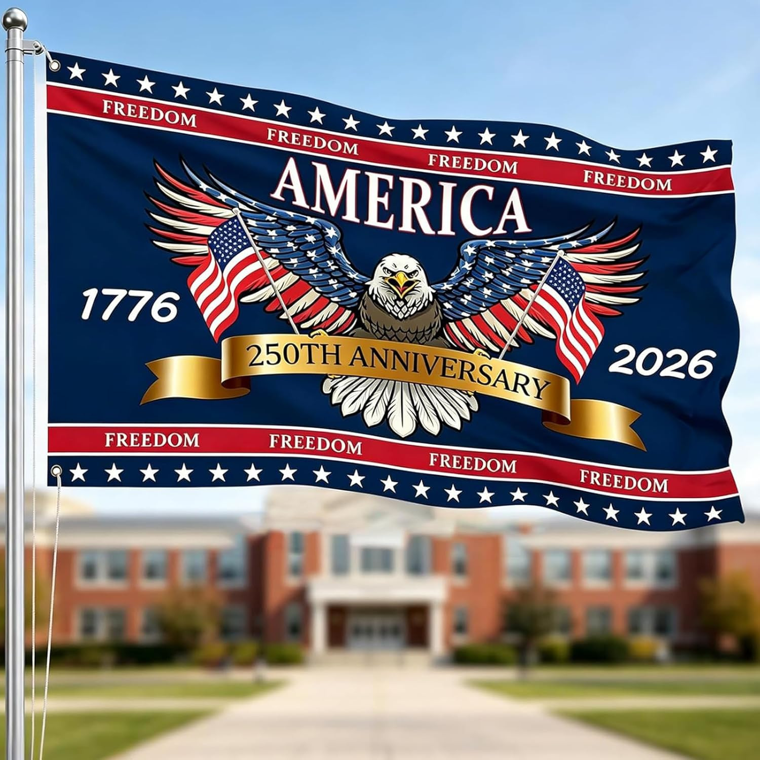 250 Years America Flag Double Sided Patriotic Eagle Anniversary Banner 3 x 5 ft