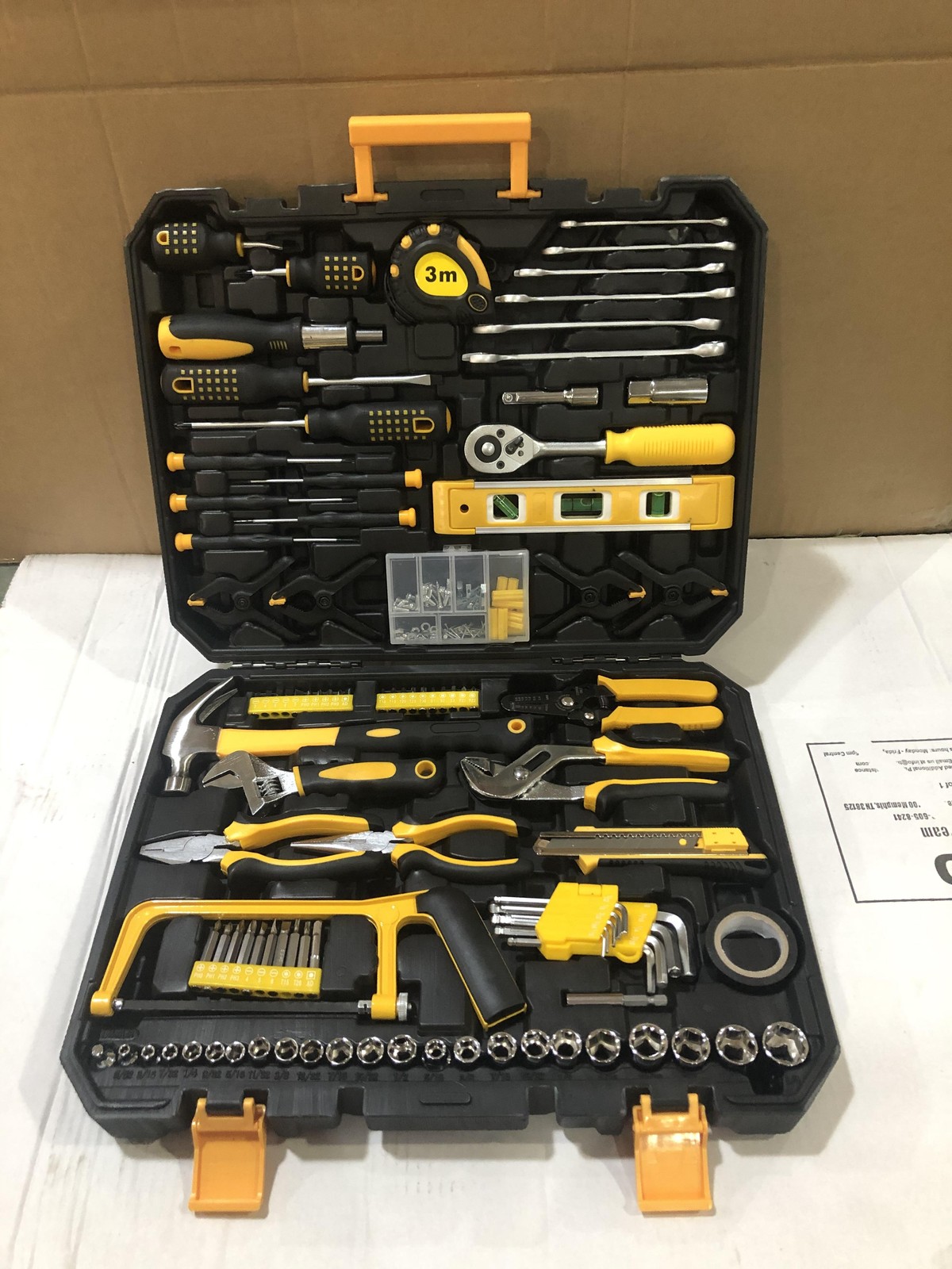 Portable 198Pcs Hand Tool Set General Household Hand Tool Kit Mechanics W/ Case