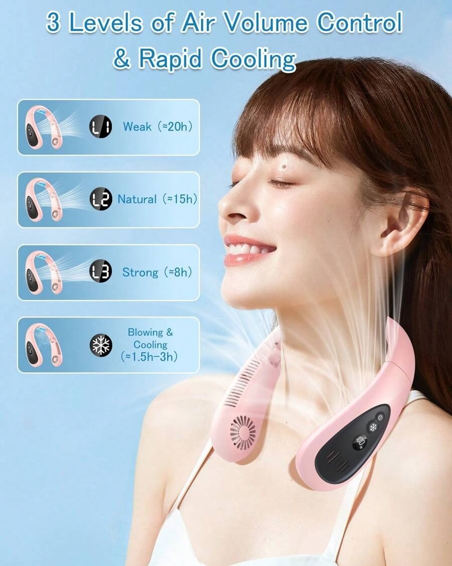 5000mAh Neck Fan with Semiconductor Cooling, Bladeless Portable Air Conditioner