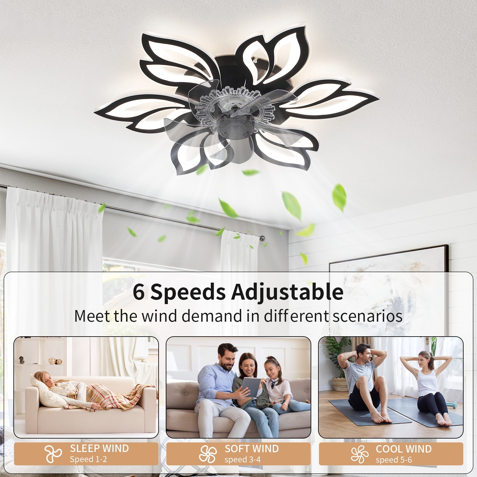 Flush Mount Bladeless Ceiling Fan Light, APP Remote Control, Dimmable withMemory