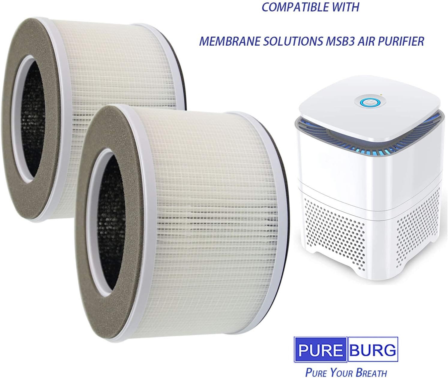 Replacement Filters Compatible with Membrane Solutions MSB3 Air Purifier,2-Pack