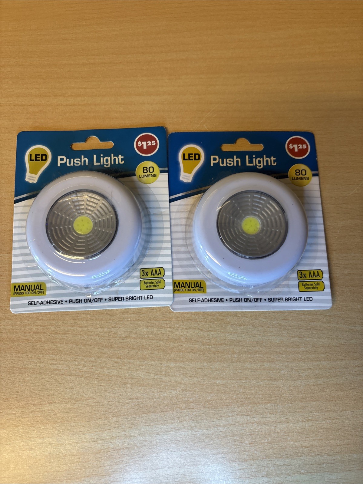 2 Led Super Bright Push Light Indoor Use Only-Batteries Not Included.