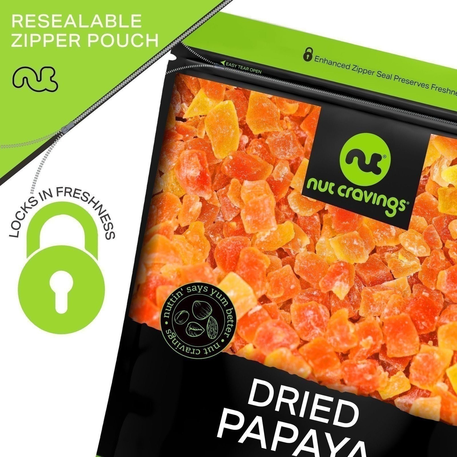 Sun Dried Papaya Chunks, with Sugar Added, Sweet Dehydrated Fruit, All Natural