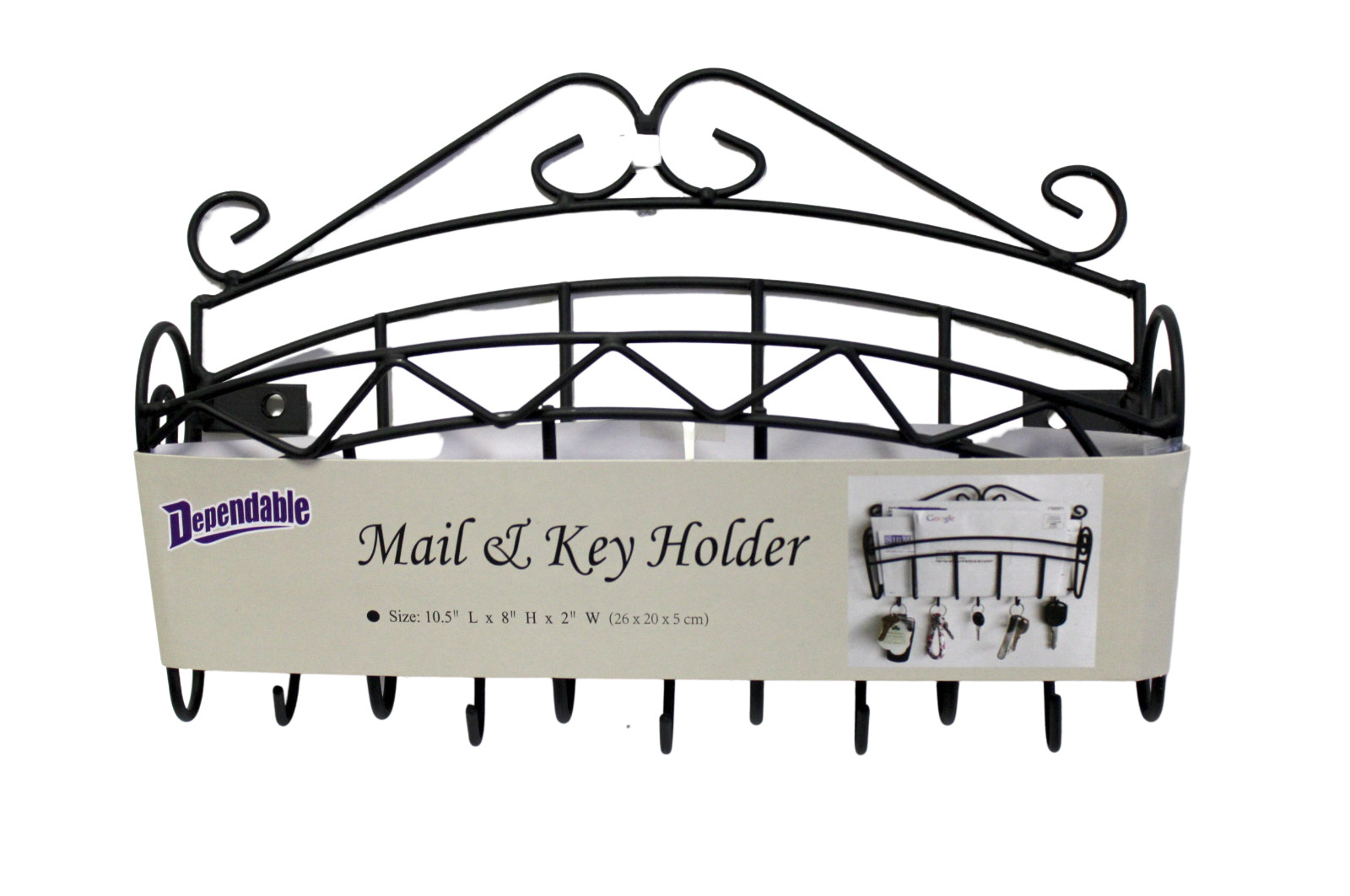Key Rack Mail Holder Black Matte Metal Kitchen Office Organizer Wall Mountable