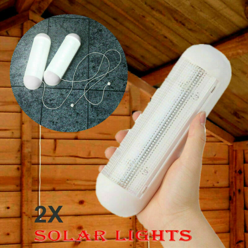 2x Solar Powered LED Light Rechargeable Garage Shed Light Garden Indoor Outdoor
