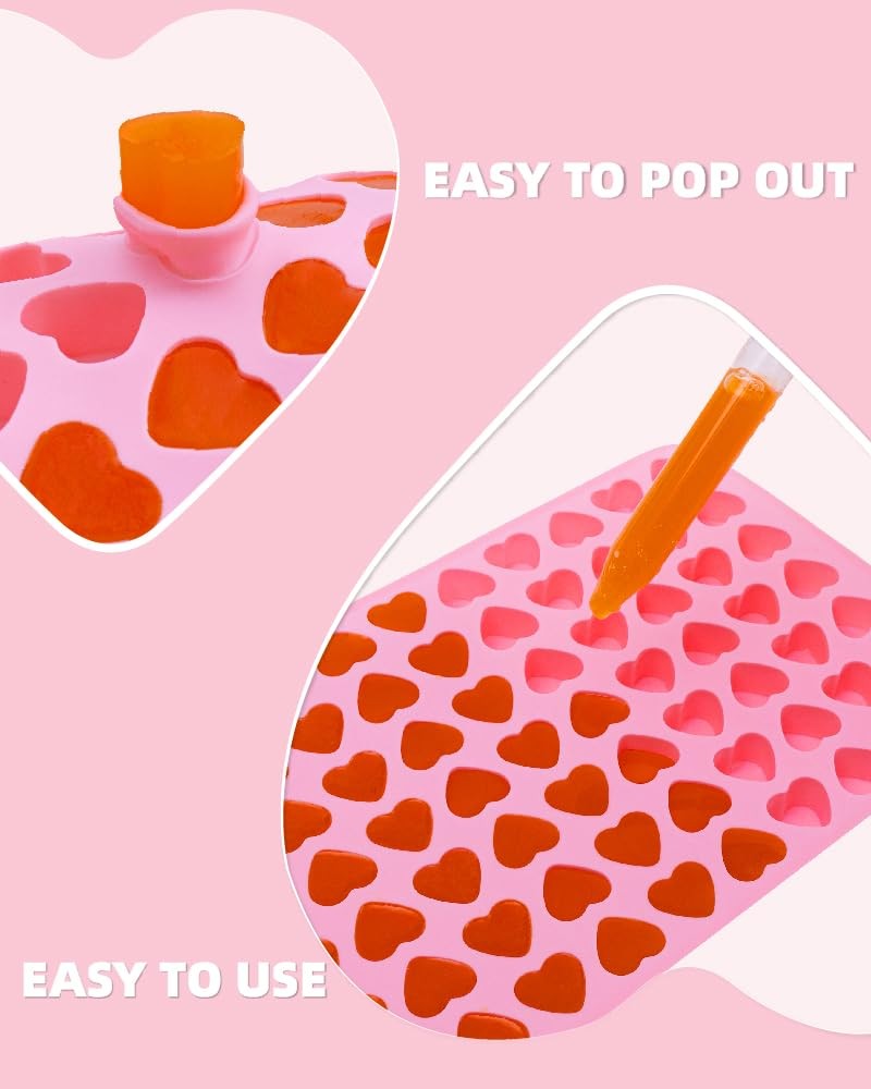 Heart Silicone Gummy Molds 2 Pack with 2 Droppers Mini Heart Chocolate Mold Pink