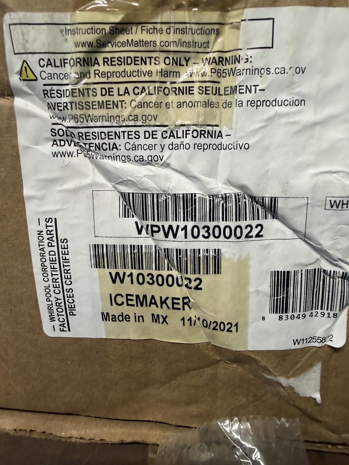 WPW10300022 W10300022 Refrigerator Ice Maker Replacement For Whirlpool Maytag