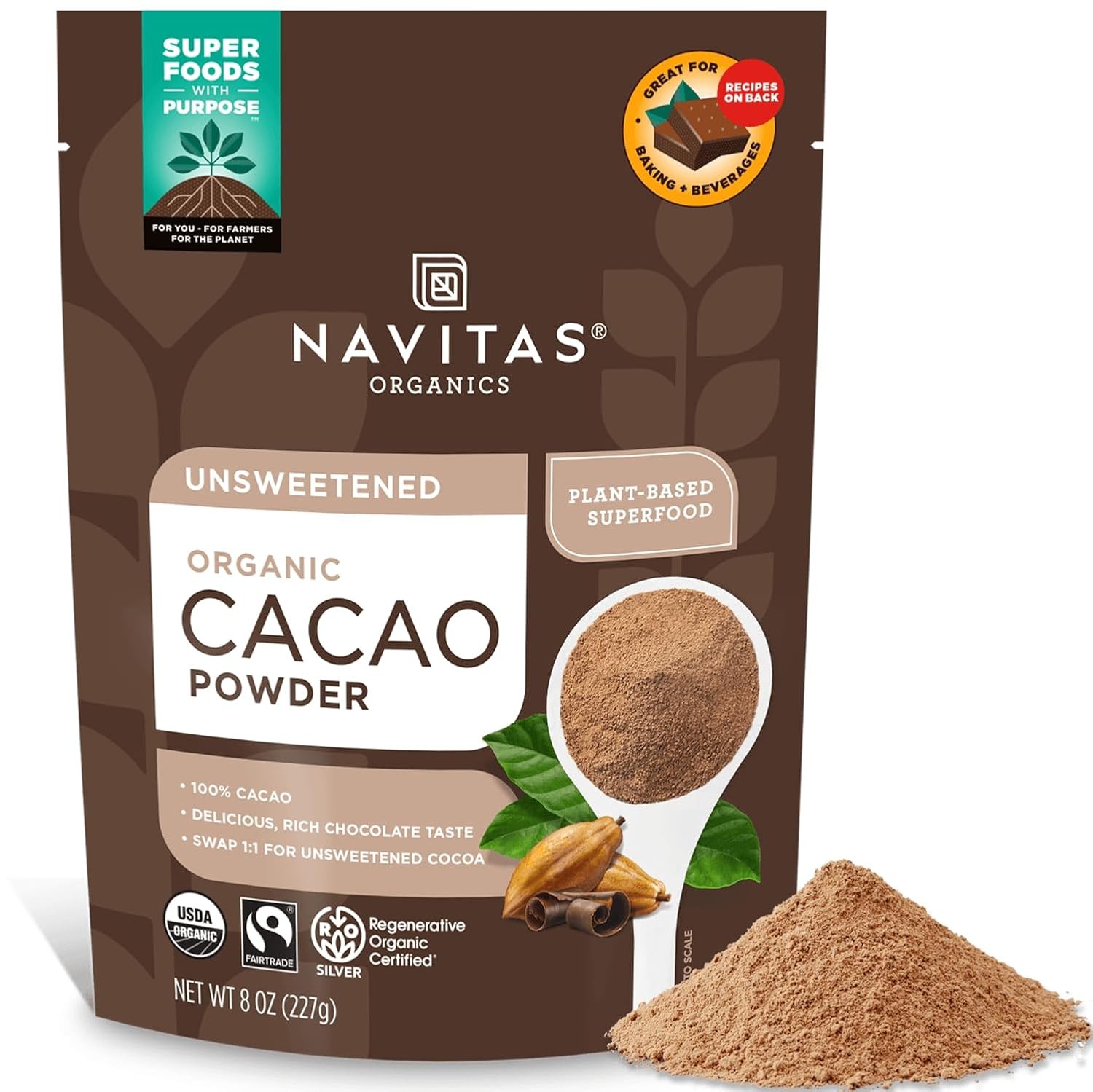 Navitas Organics Organic Cacao Powder Substitute 1:1 Hot Chocolate Mix
