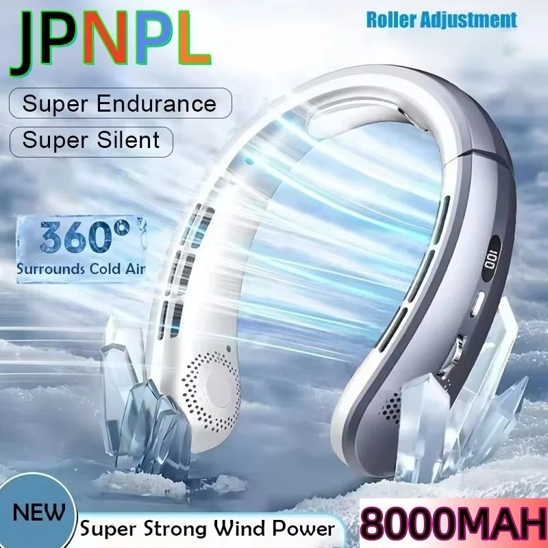 8000mAh USB Hanging Neck Portable Fan Mini Rechargeable Mute LED