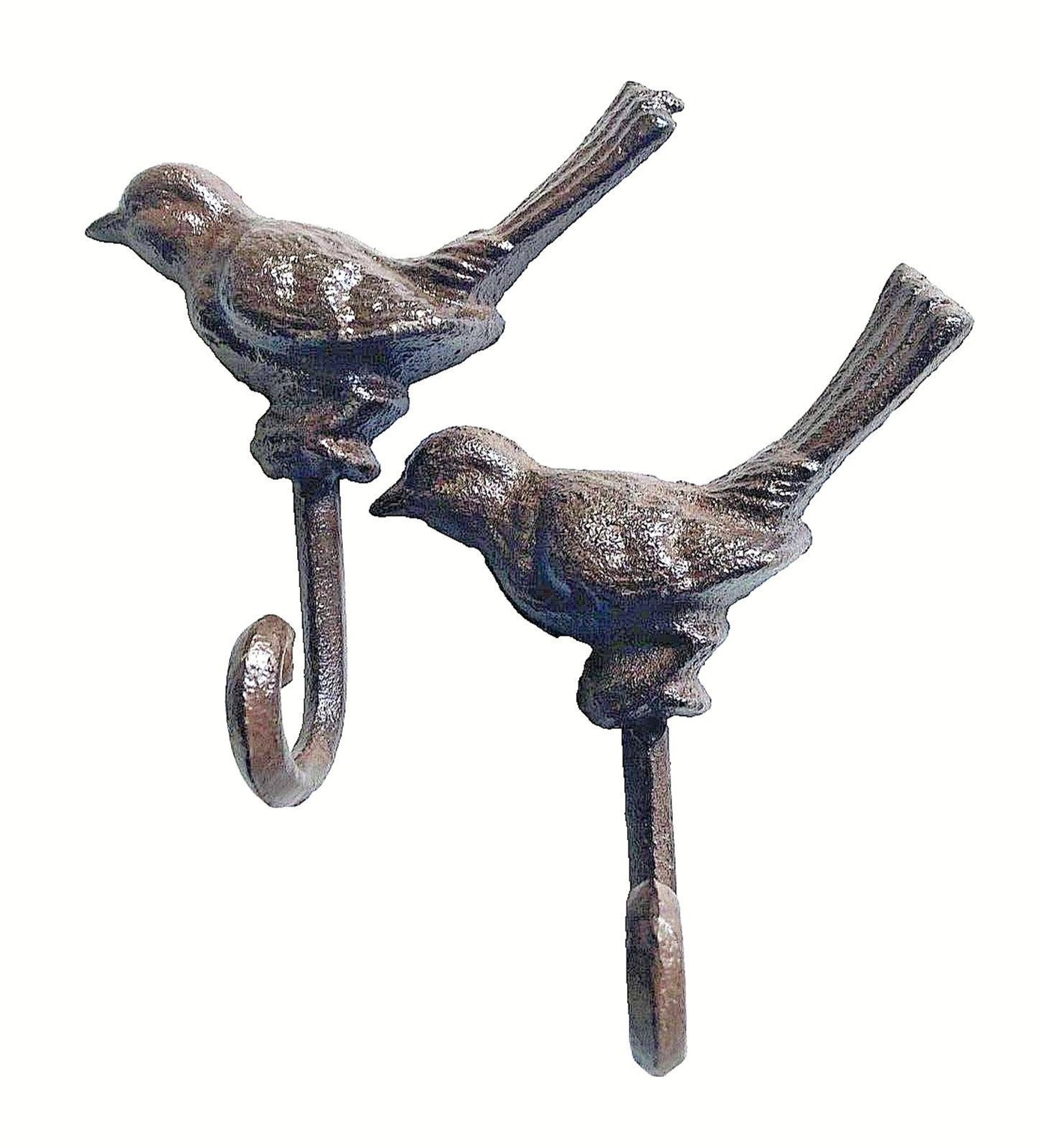 Set of Two Bird Wall Hooks Cast Iron Key Towel Coat Hanger Rustic Antique Style