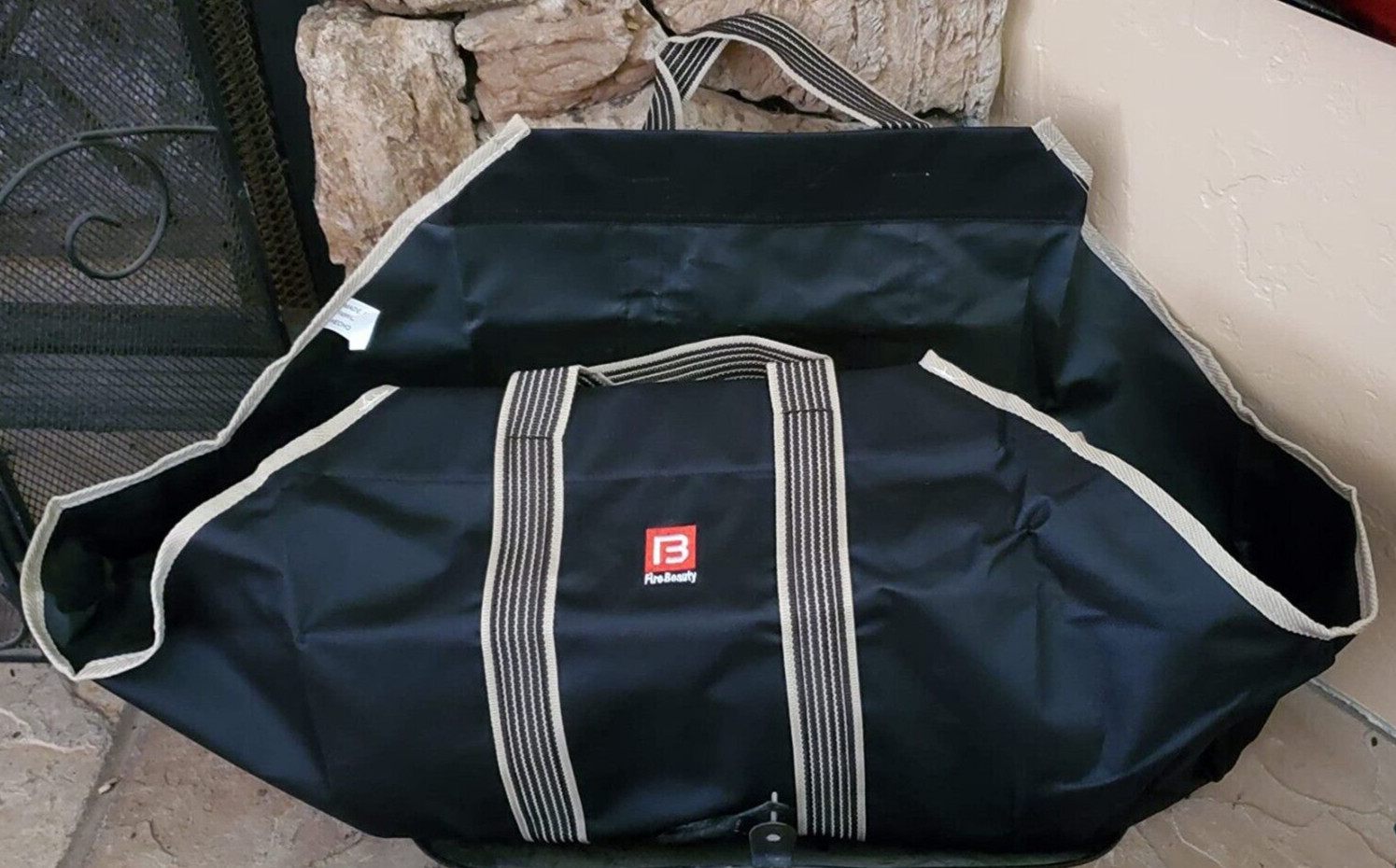 Large Canvas Log Tote Bag Firewood Log Carrier Black NEW