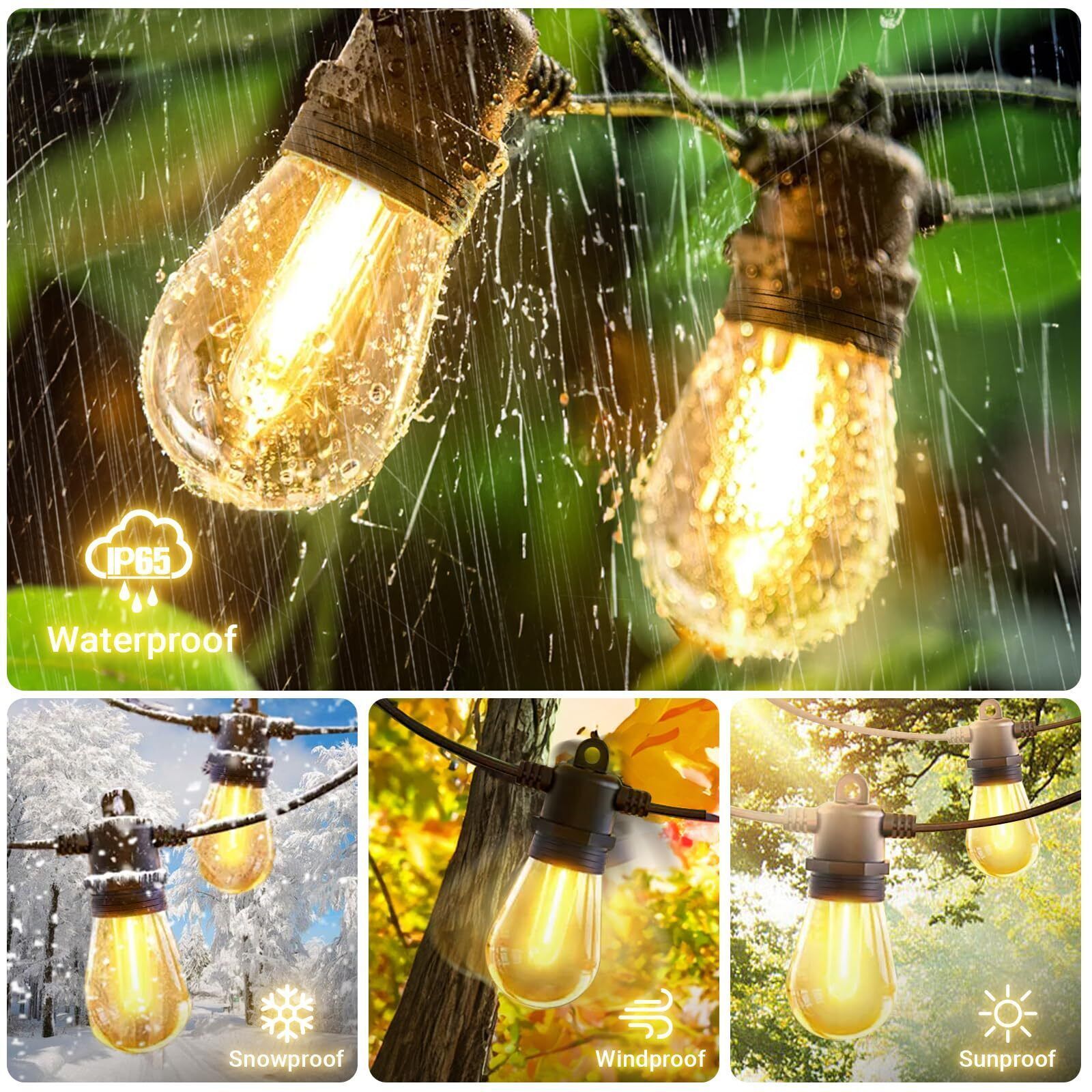 27ft String Lights S14 LED Shatterproof IP65 Warm for Outdoor Garden Patio Yard