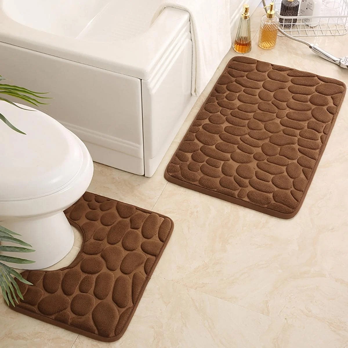 2PC Non Slip Bathroom Mat Set Absorbent Toilet Rug Washable Door Carpet
