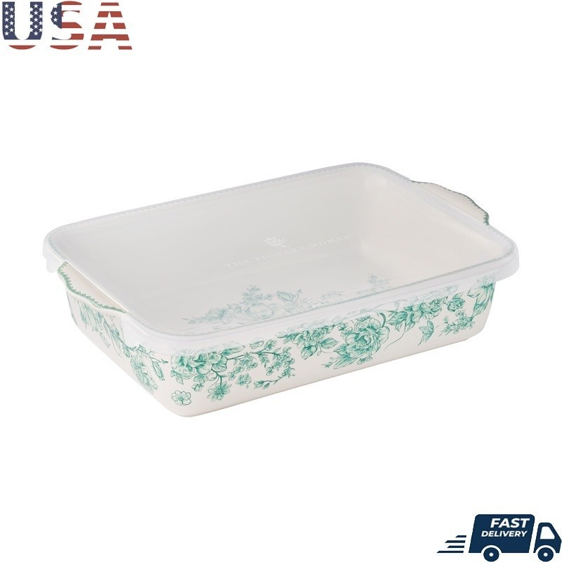 Rectangular Stoneware Baking Dish W/ Lid Oven Safe Dishwasher Safe Non-Stick New
