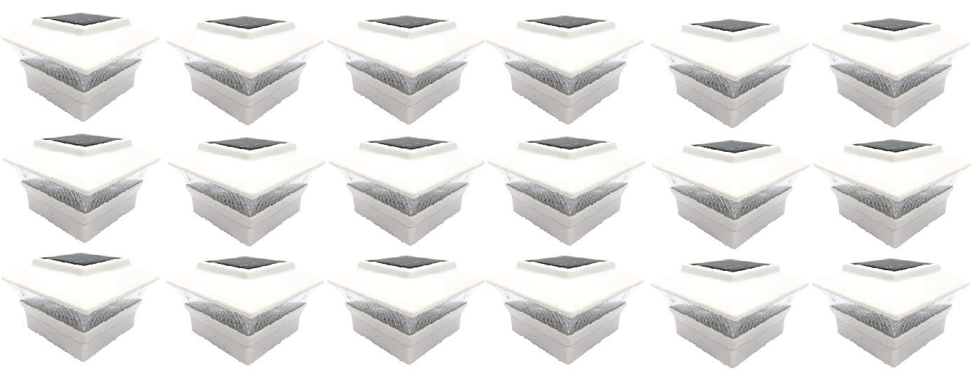Relightable 18pk Solar Powered LED White 4X4 Wood & Vinyl Deck Post Fence 244WC