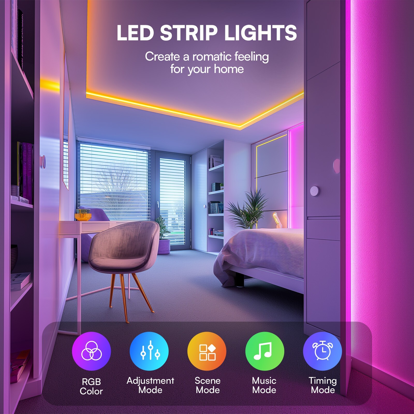 5V USB LED Strip Lights, Smart Light with App Remote Control, RGB LED Lights