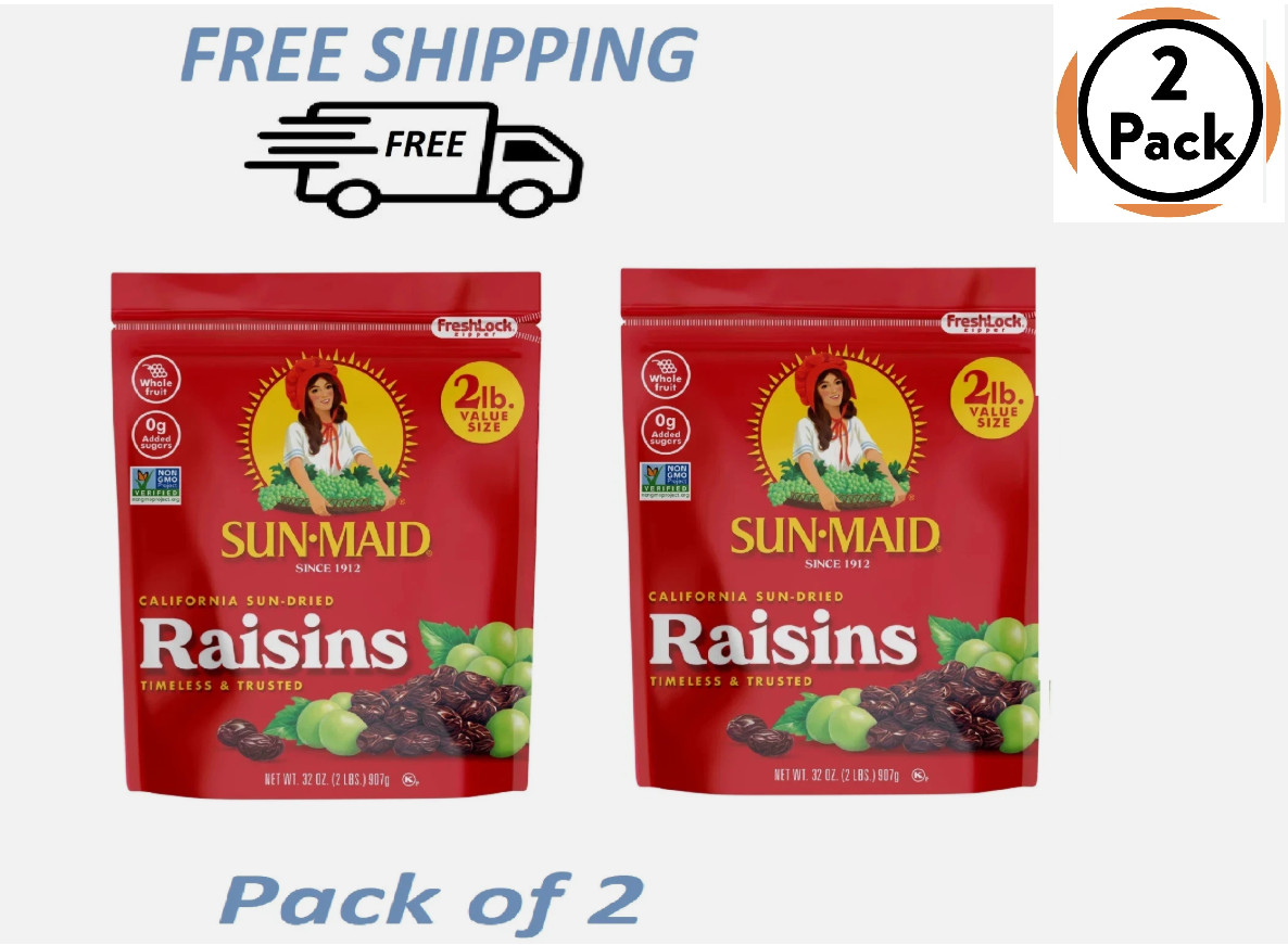 Sun-Maid California Sun-Dried Raisins – (2 Pack) 32 Oz Resealable Bag – Dried F