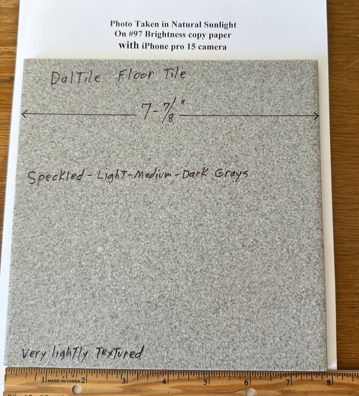 1 pc. Speckled: Light, Medium, Dark Grays Colors: 8″ Ceramic Floor Tile: Daltile