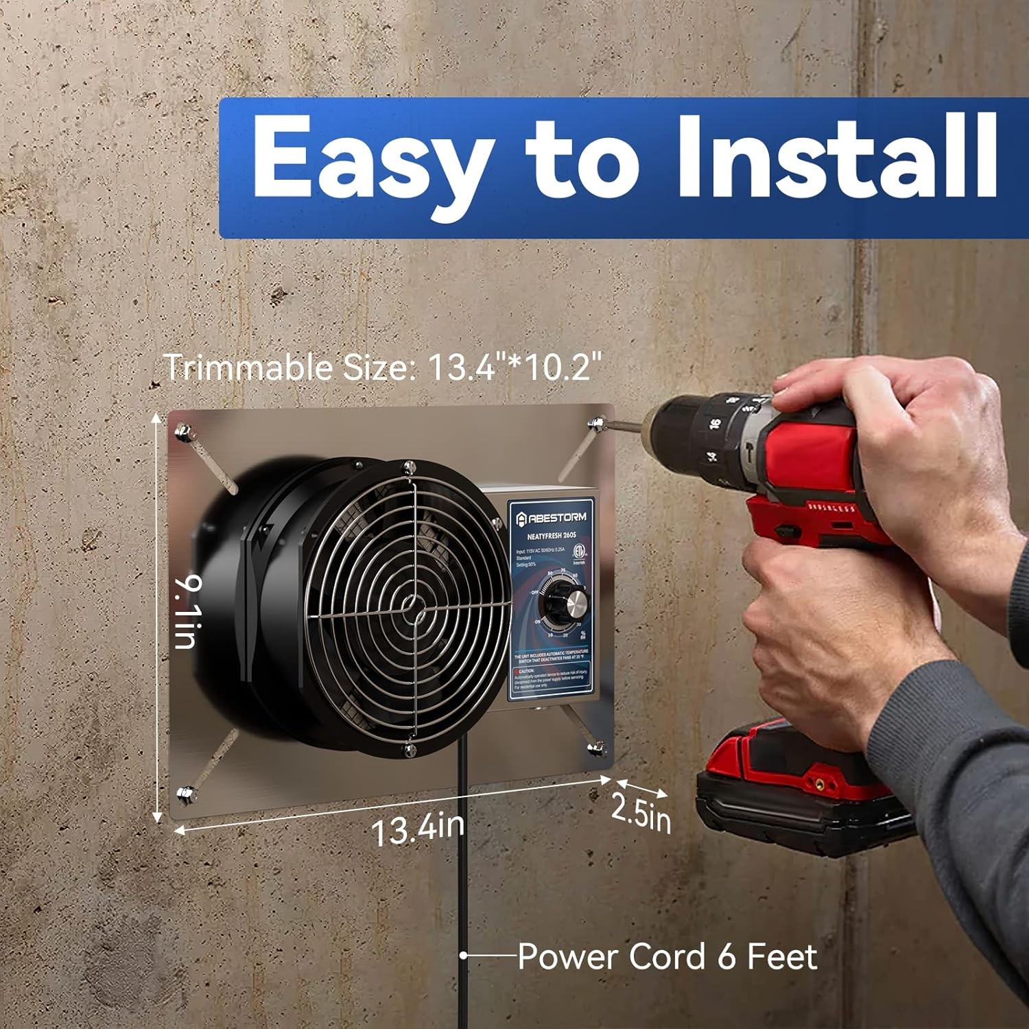 Abestorm 260CFM Crawl Space Ventilation Fan IP-55 Rated Vent Fan with Humidistat