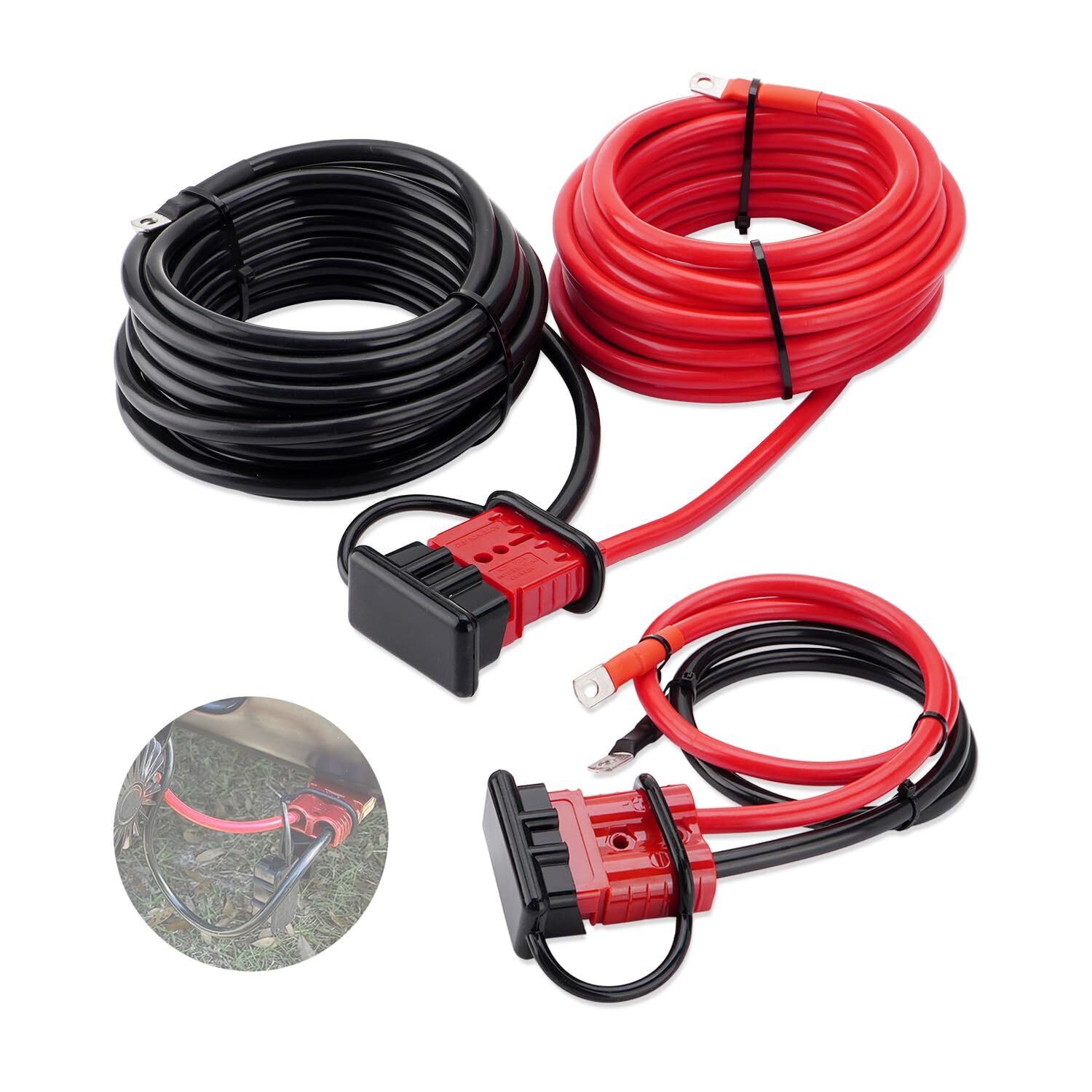 24FT Quick Disconnect Winch Power Cable, 6 AWG 6 Gauge Wiring For Winch Trailer