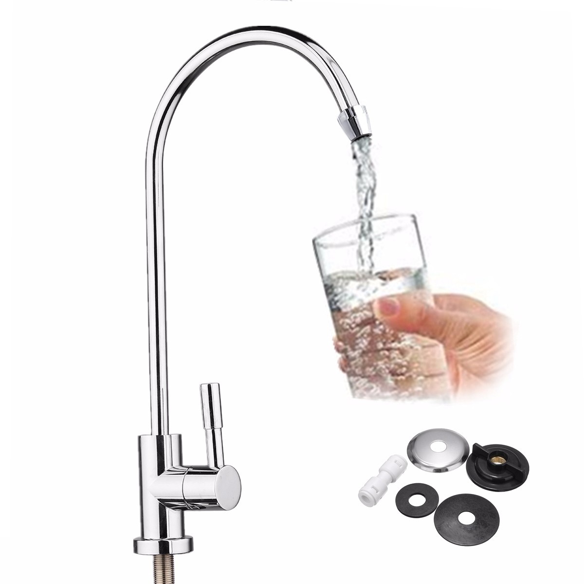 Direct Drinking RO Machine 1/4” RO Water Filter Curved Sink Faucet Tap Chrome