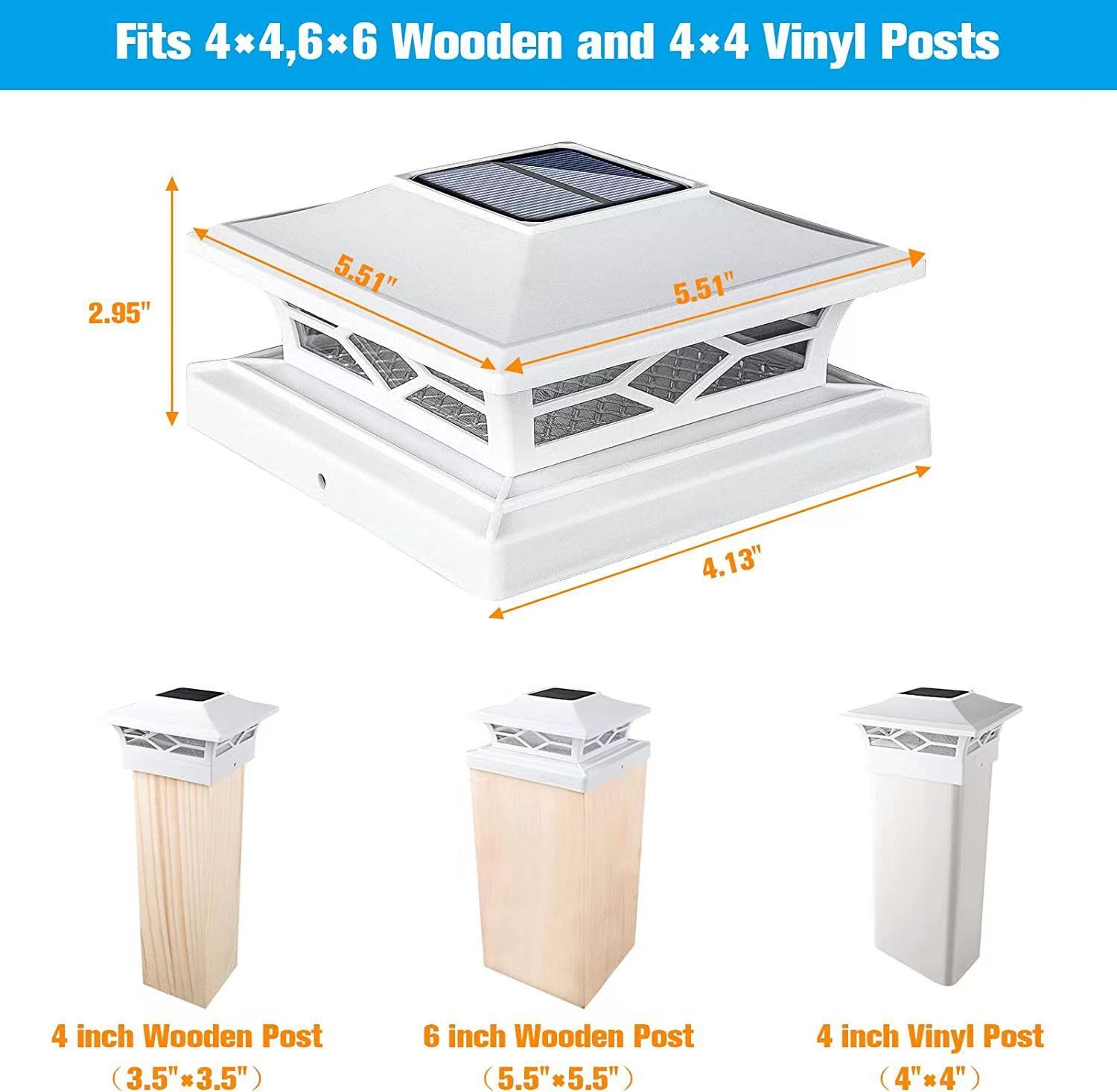 2-12PCS Solar Post Deck Cap Lights Outdoor Fence Dock 4×4/6×6 LED Lamp PVC Vinyl