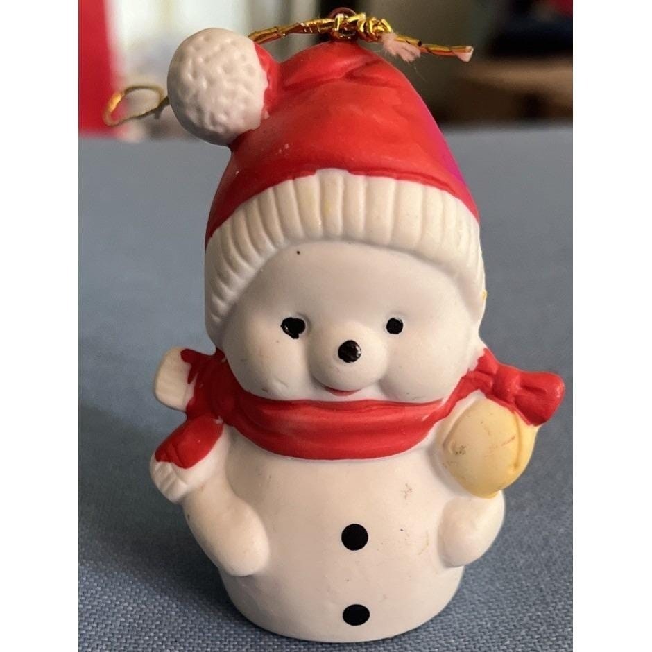 Snowman Ceramic Ornament 2.75 Inch Red Santa Hat