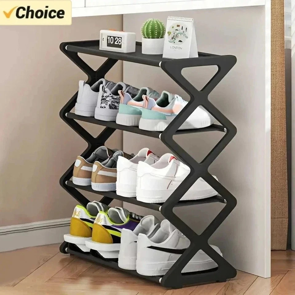 4 Tier Shoe Rack, Narrow Stackable Shoe Storage Organizer Shelf