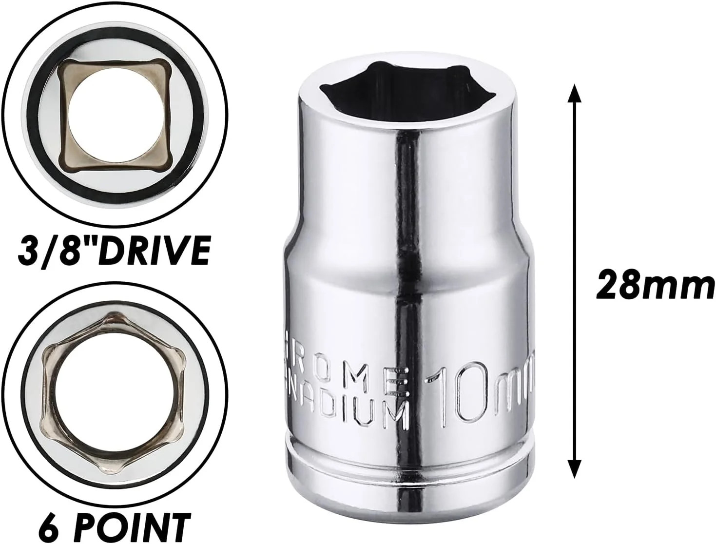 6PCS 3/8″Drive 10Mm Deep&Shallow Socket, CR-V, Metric, Mirror Finish, 6 Point &