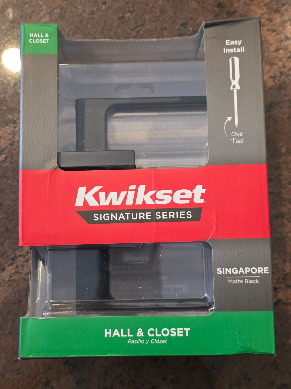 Kwikset Singapore Rectangular Straight Hall/Closet Door Handle in Matte Black