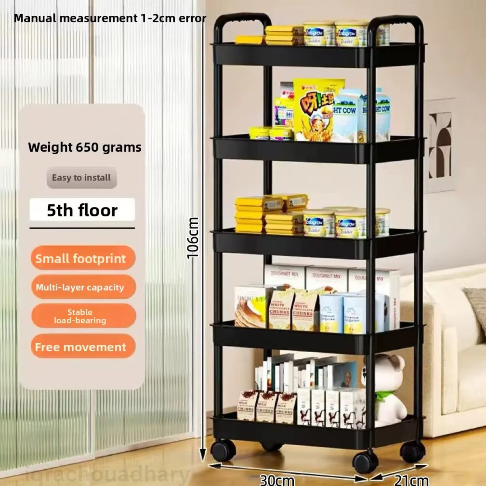 5-Layer Kitchen Storage Shelf,Mobile Trolley,Floor Standing Multi-Layer Storage