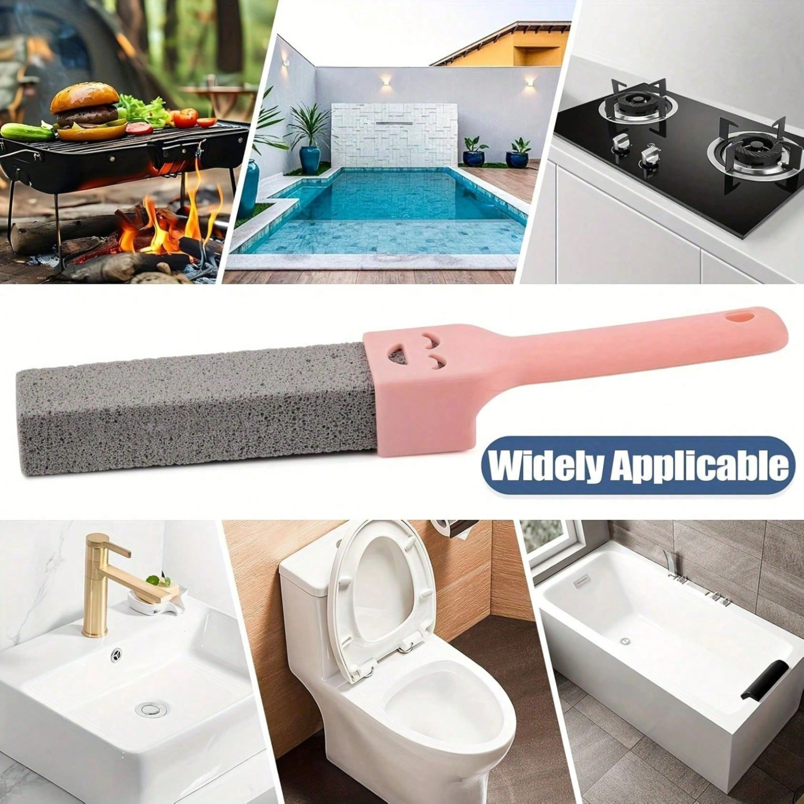 Pumice Stone Cleaning Brush with Replaceable Handle Hard Water Stain Remover US