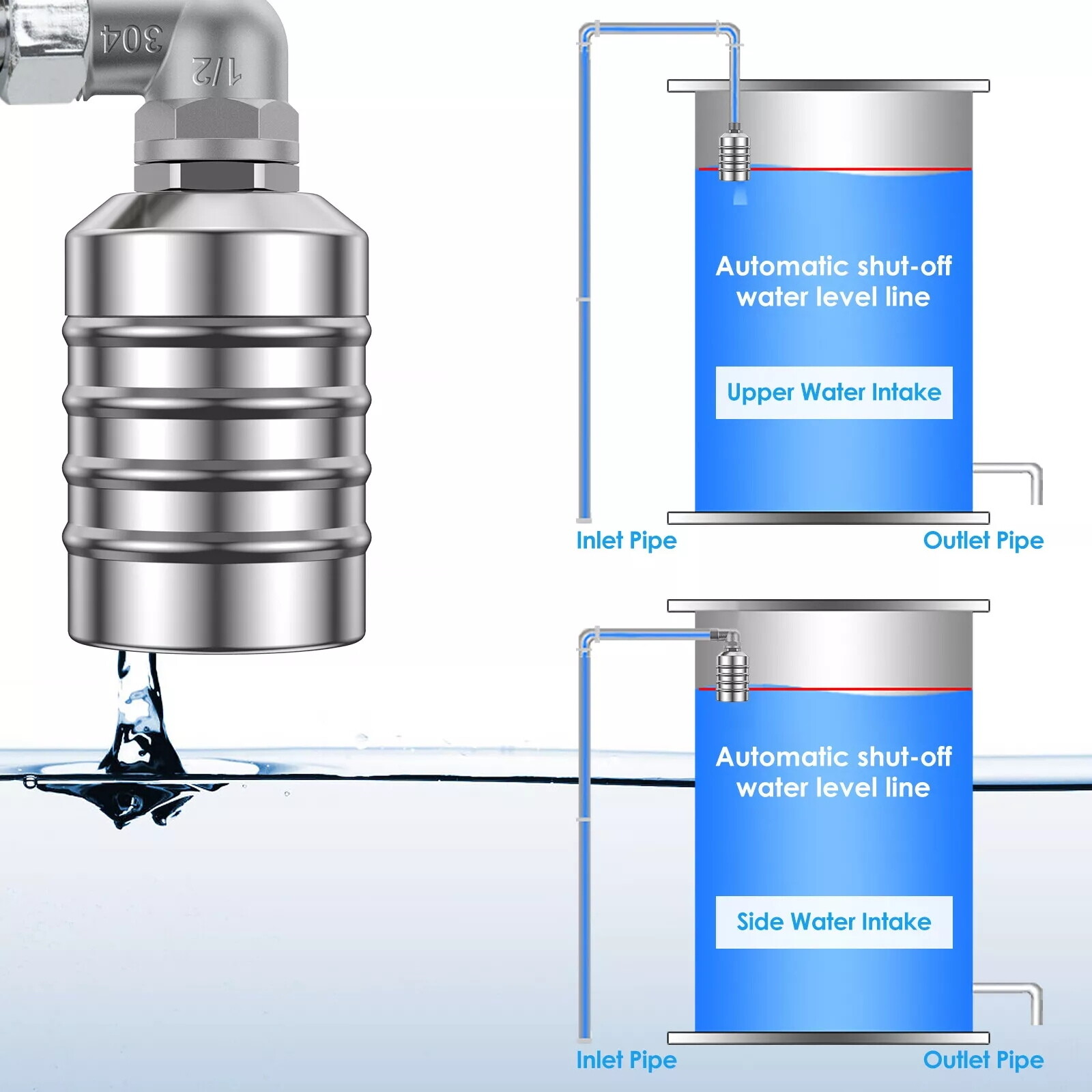Water Level Control Float Valve 304 Stainless Steel Fully Automatic Ball Valve